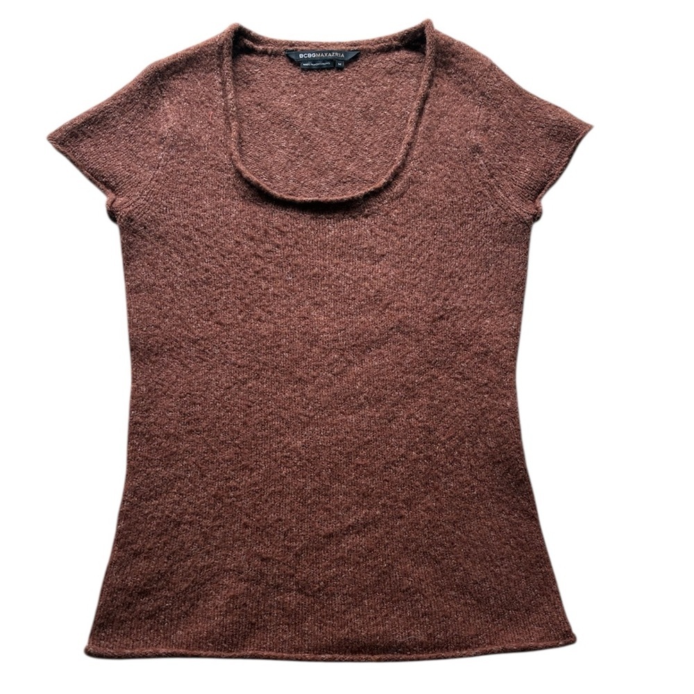 BCBGMaxAzria Women’s Brown Knit Short Sleeve Sweater Top Size Medium